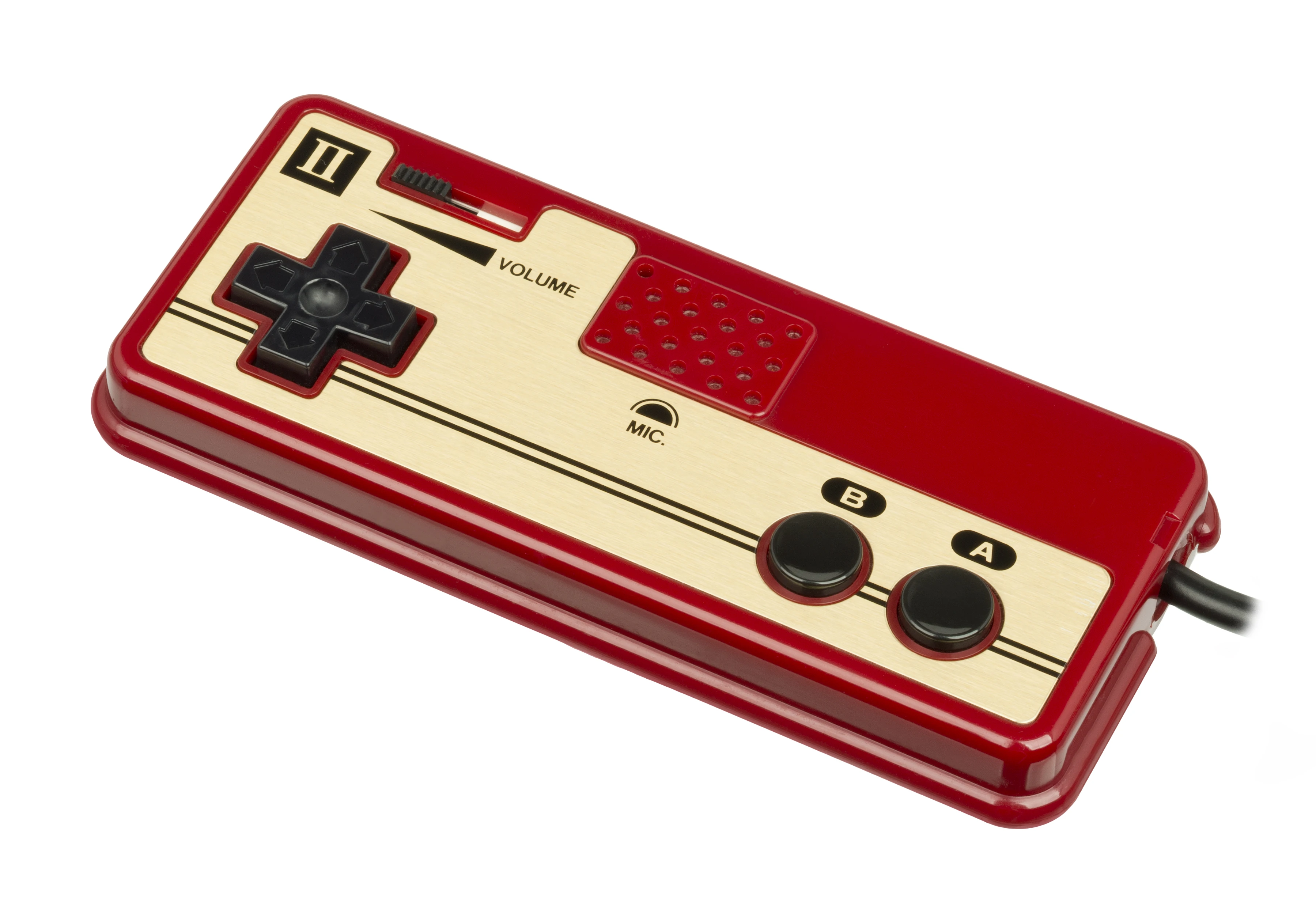 マイクと音量調整スライダーを備えた初代ファミコンの2Pコントローラー