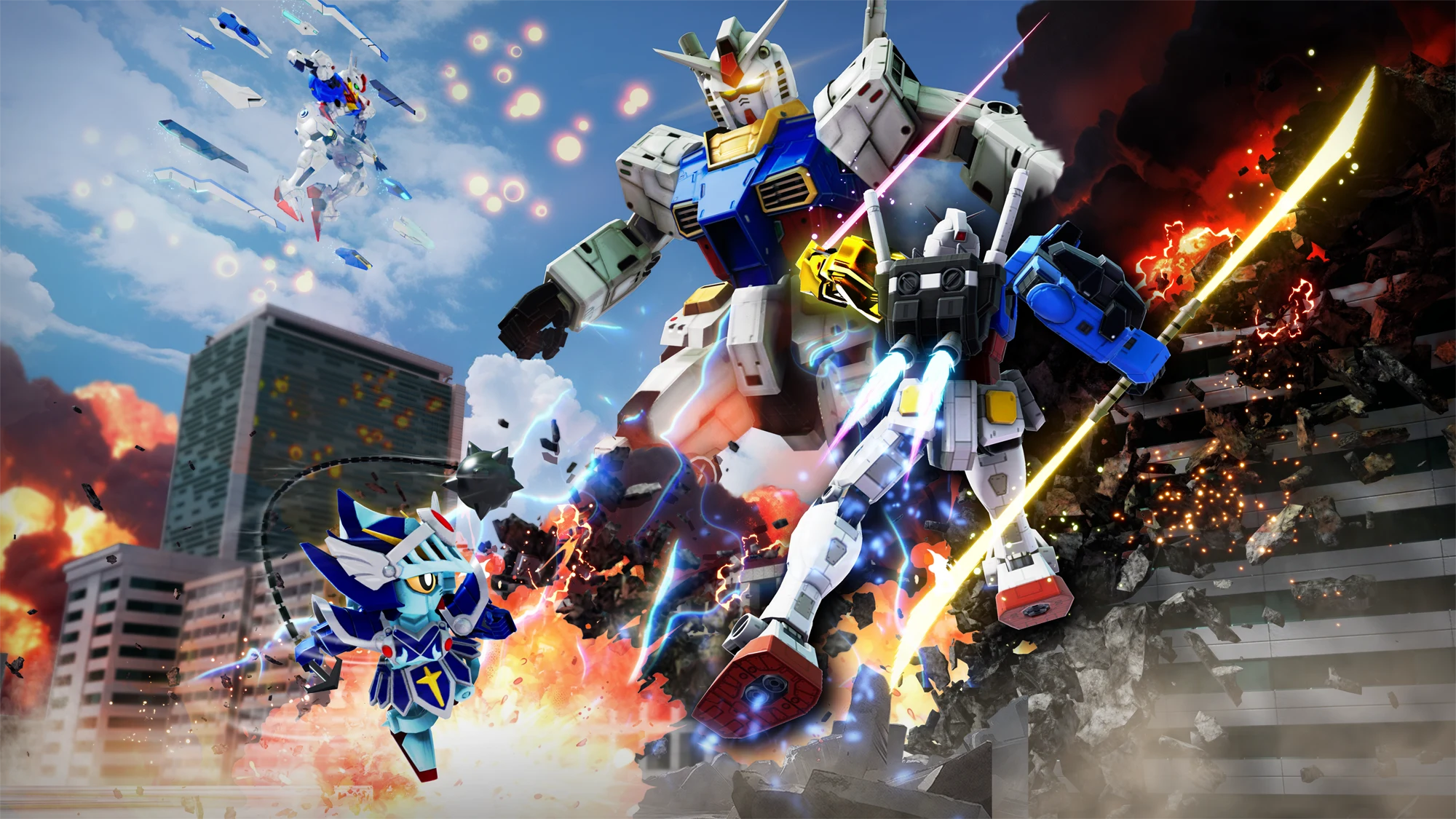 『ガンダムブレイカー4』公式サイトのメインビジュアル。組み替えたガンプラが戦場で戦う様子を描く