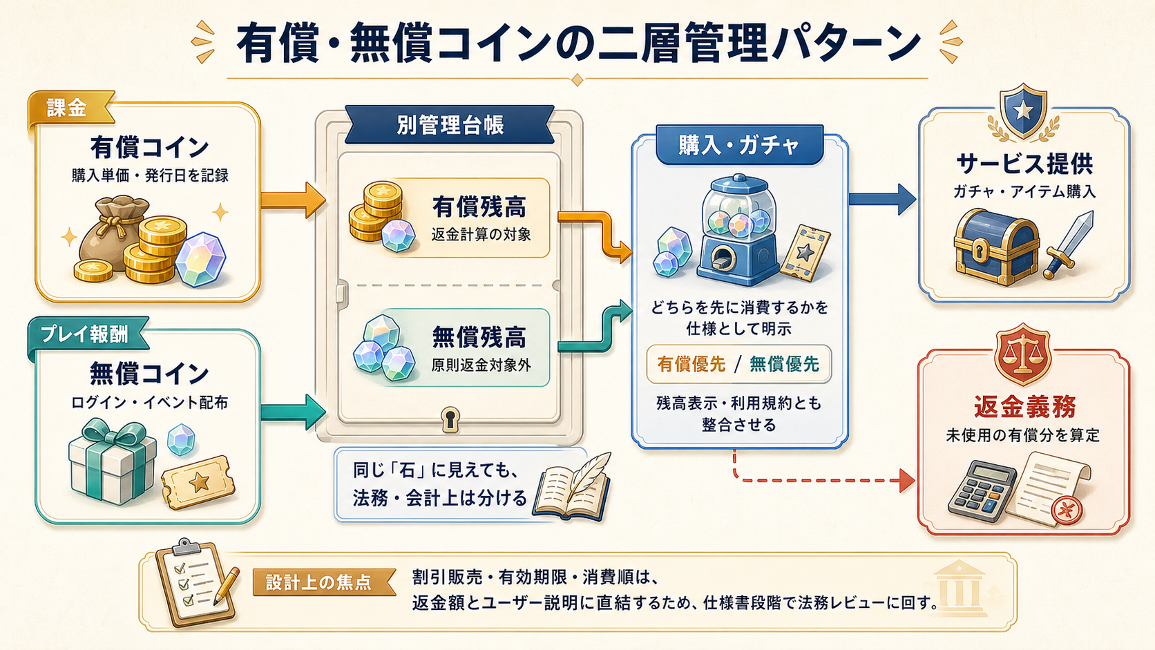有償・無償コインの二層管理パターン