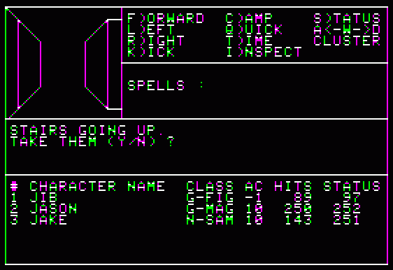 Apple II版Wizardryのゲーム画面
