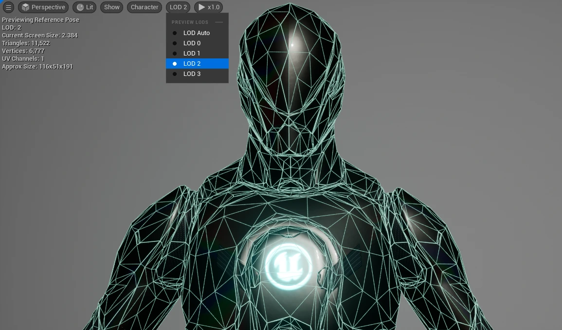 Unreal EngineのMannequin LOD 2